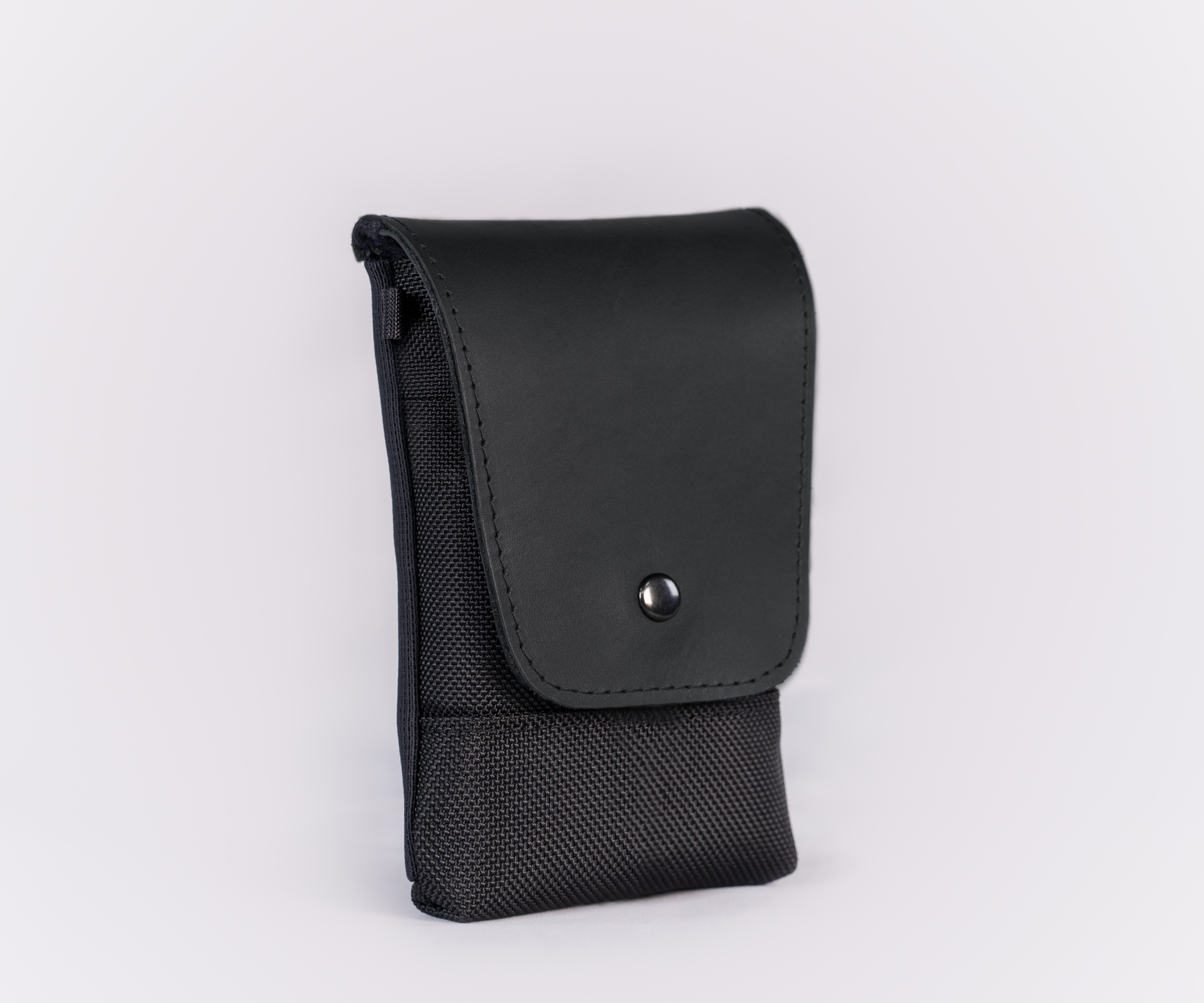 Black ballistic with full-grain black leather flap