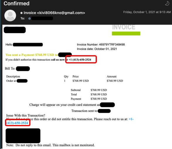 Fake call back numbers are being included in malicious emails as part of multi-stage attacks.
