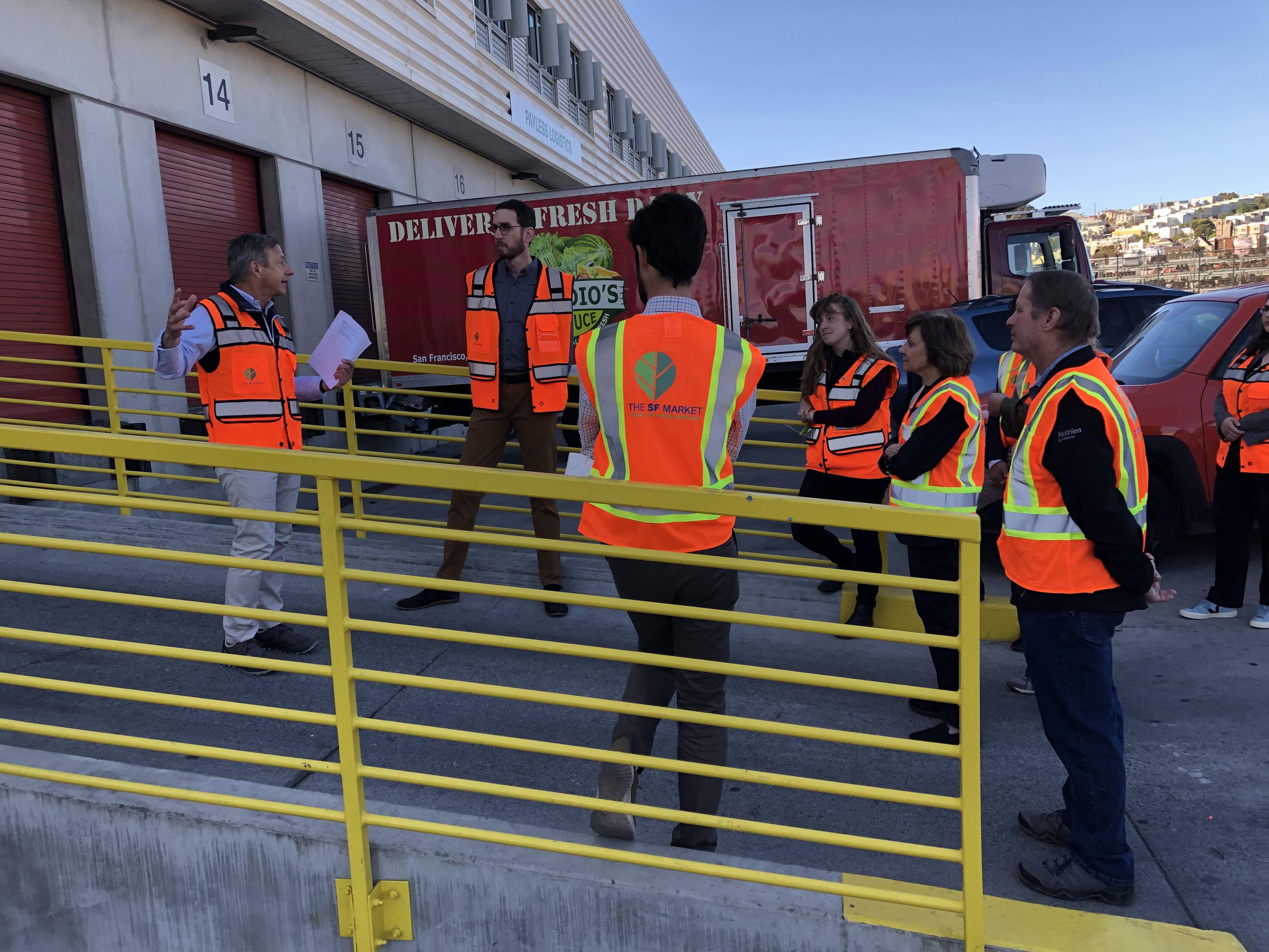 Michael Janis (left), General Manager of The SF Market, leading a tour of The SF Market with CDFA Secretary Karen Ross (right) and Senator Scott Wiener.