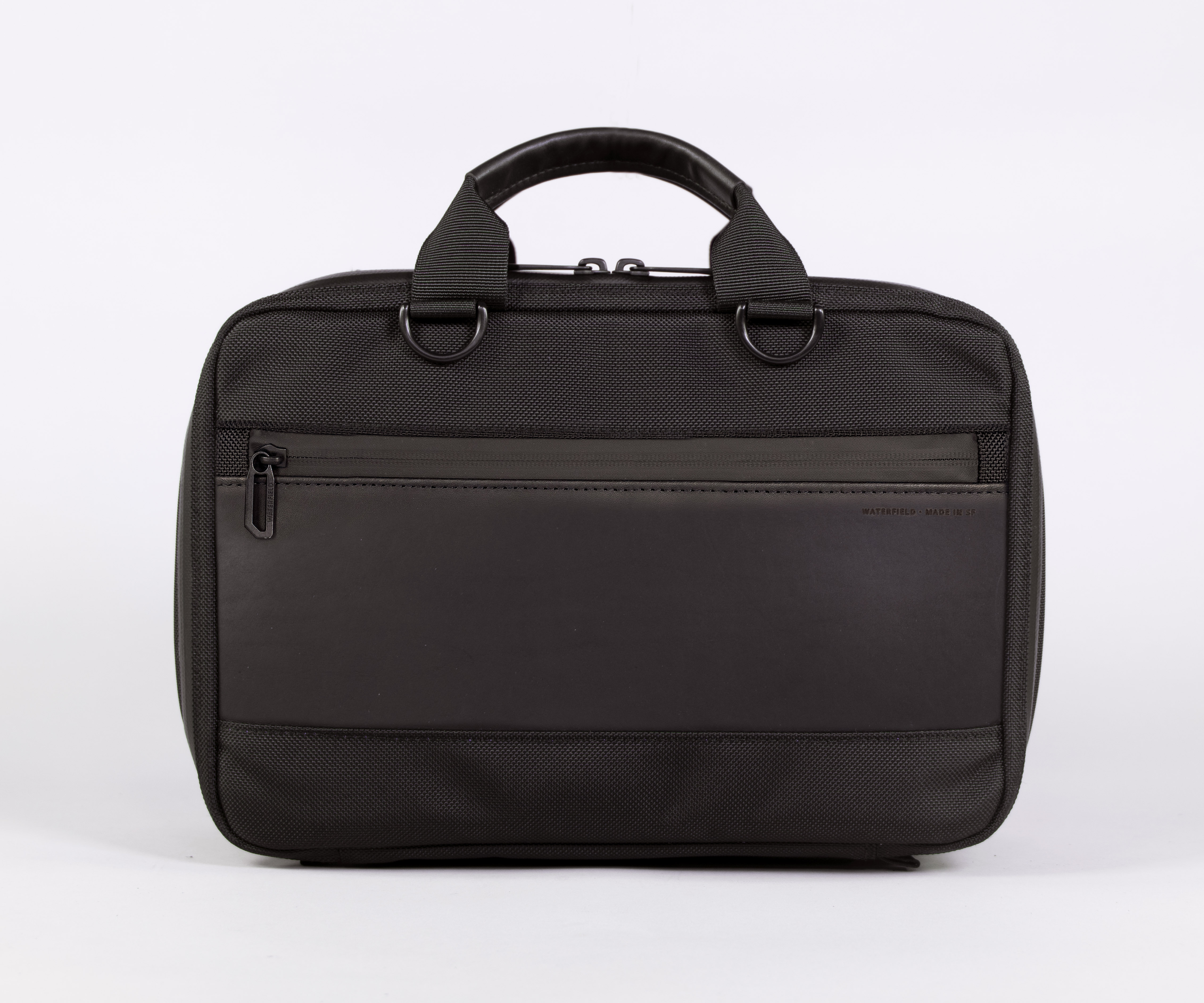 Mac Studio Travel Bag in black ballistic nylon and black full-grain leather