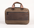 Mac Studio Travel Bag in waxed canvas and full-grain chocolate leather — one of three colorways available