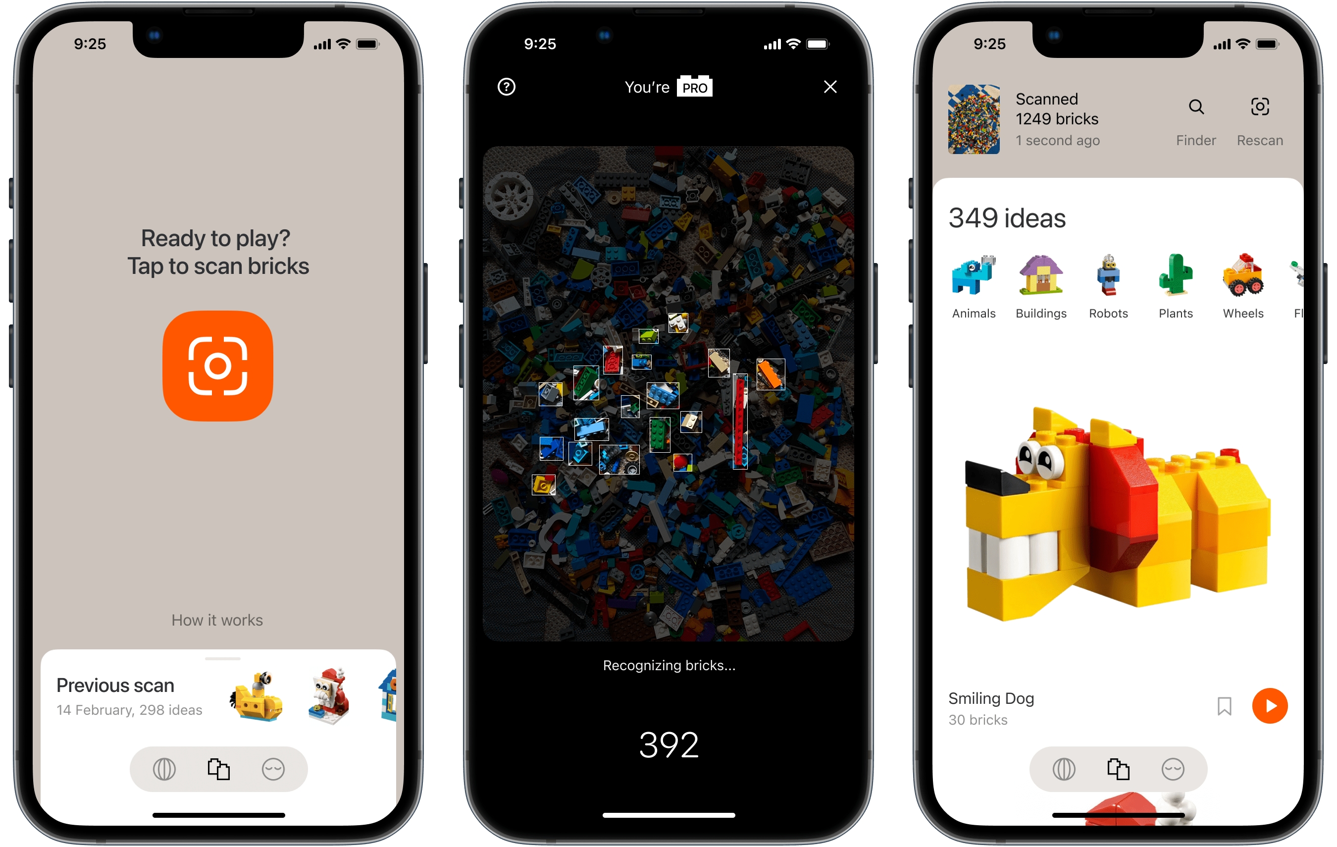 Scan your LEGO® bricks. Brickit compiles an inventory and suggests models that can be built.