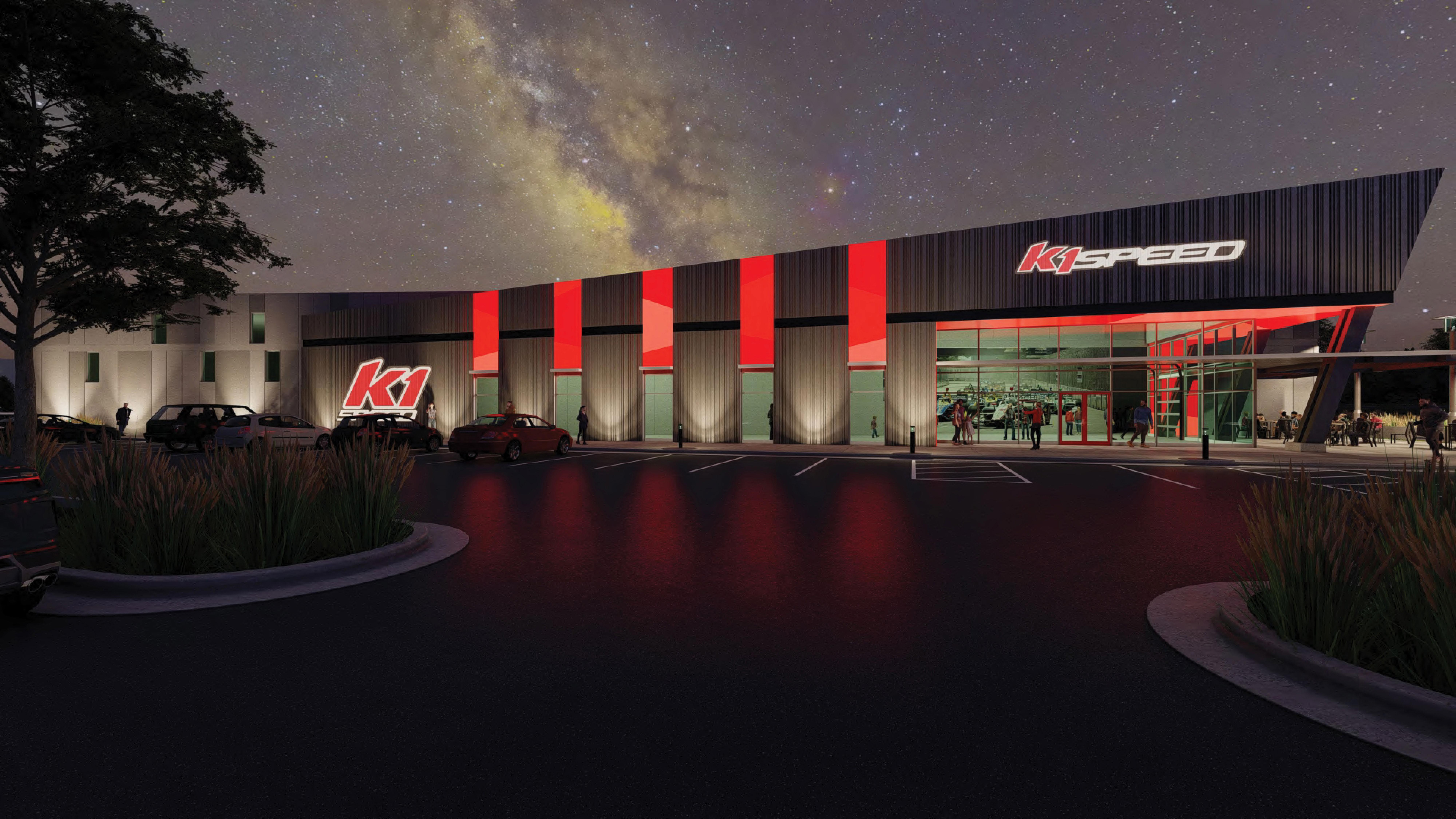 A concept rendering of K1 Speed Lee's Summit at night