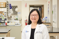 Leukemia expert Dr. Eunice Wang in her lab at Roswell Park