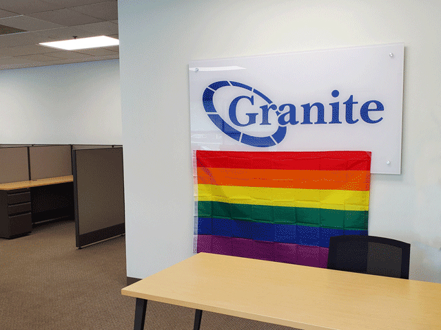 Granite's Chicago office displays Pride flag.