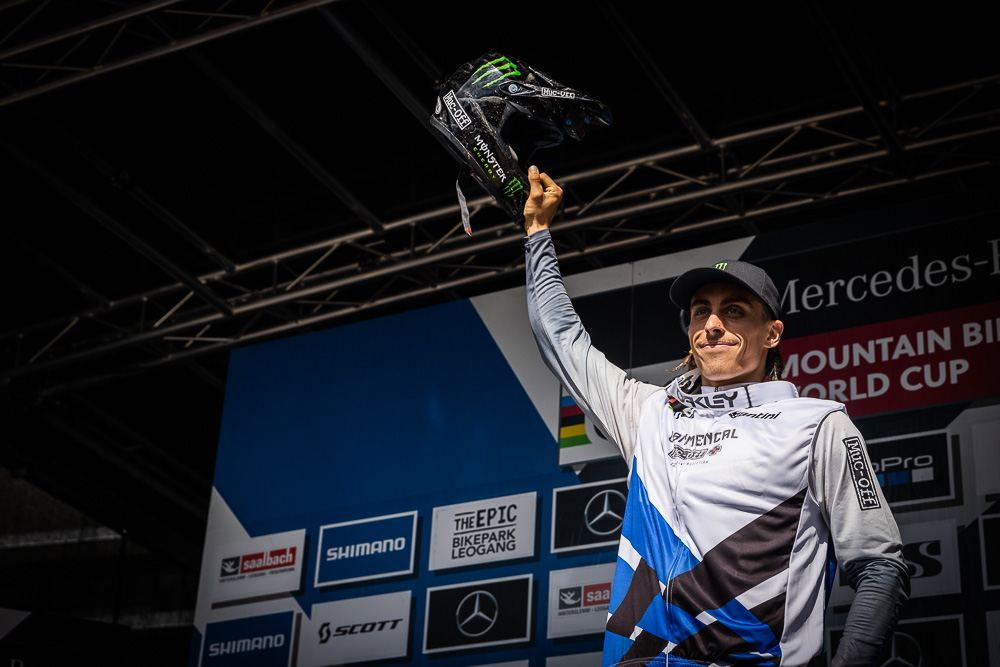Monster Energy's Amaury Pierron finishes in Fourth Place in Elite Men at UCI Downhill Mountain Bike World Cup in Leogang, Austria