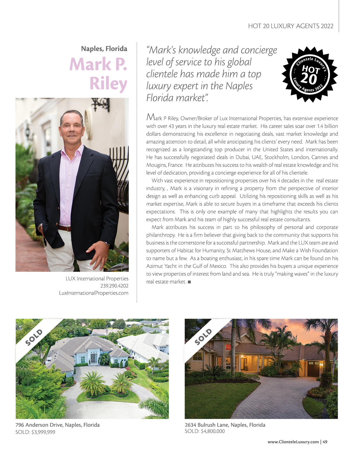 Hot 20 Agents Article with Clientele luxury Magazine