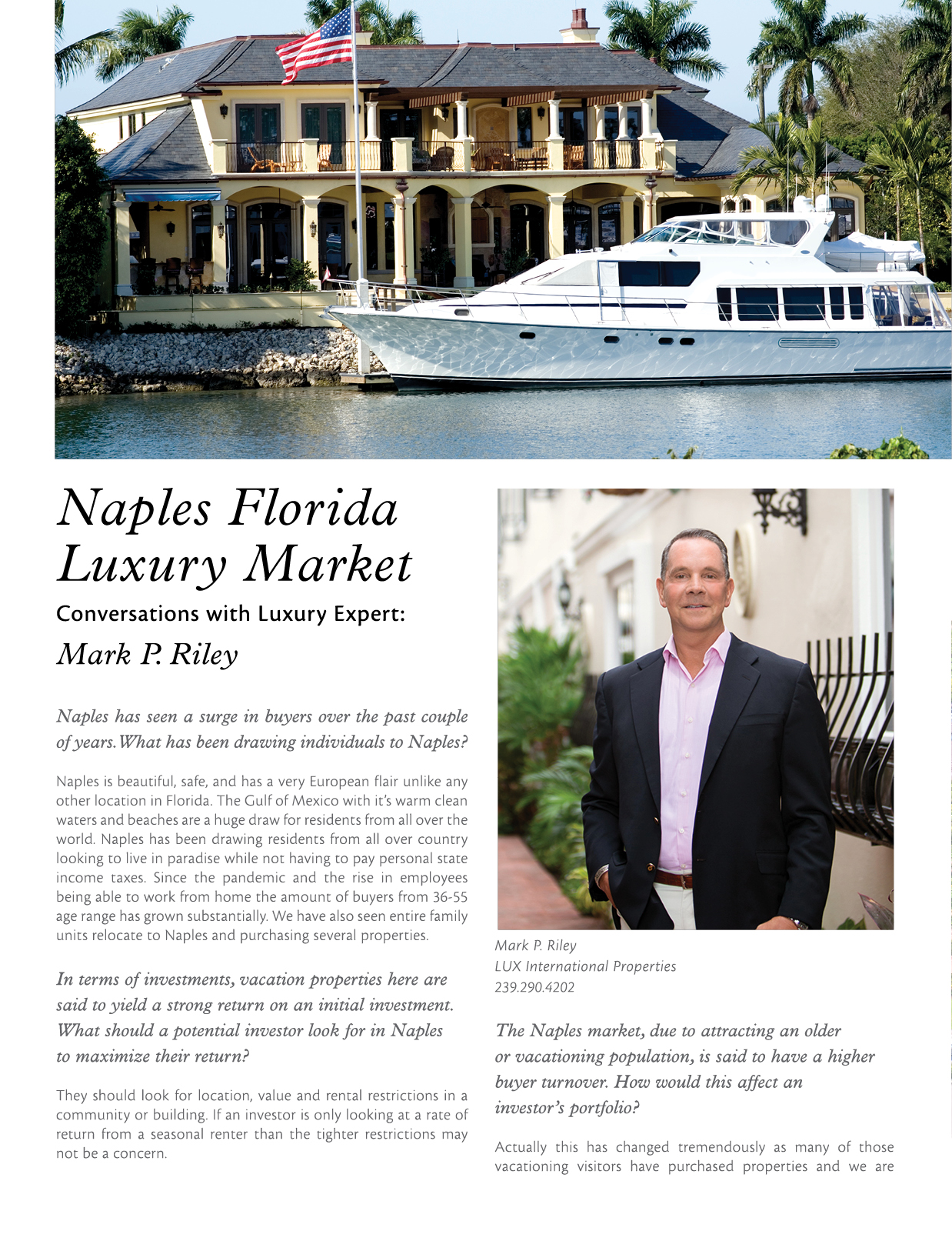 Naples, Florida Broker Mark P. Riley of LUX International Properties