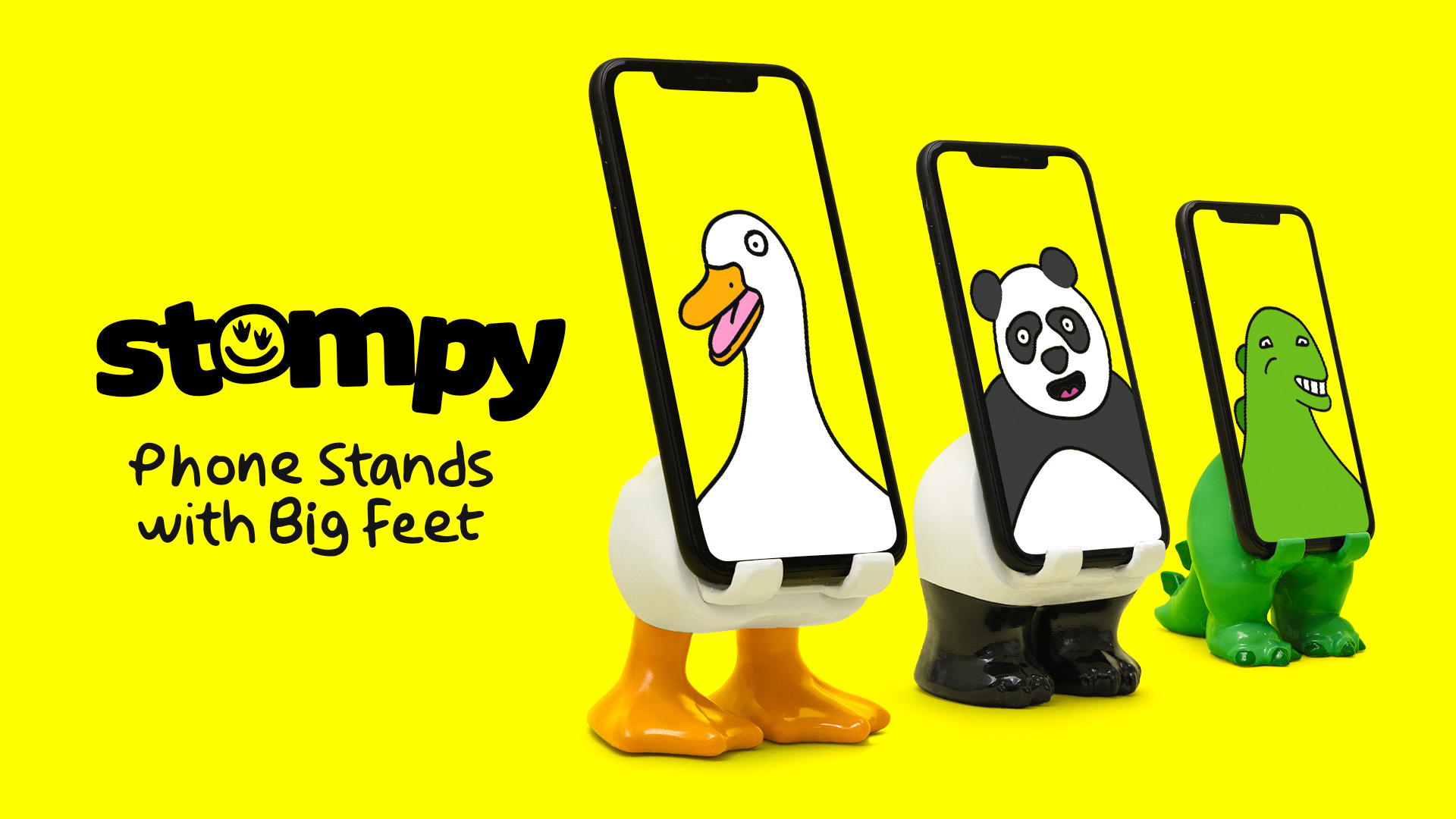 The Stompy stands campaign is live now on Kickstarter. There are three stands available for purchase, a cute duck, chubby dinosaur, and sleepy panda on Kickstarter.