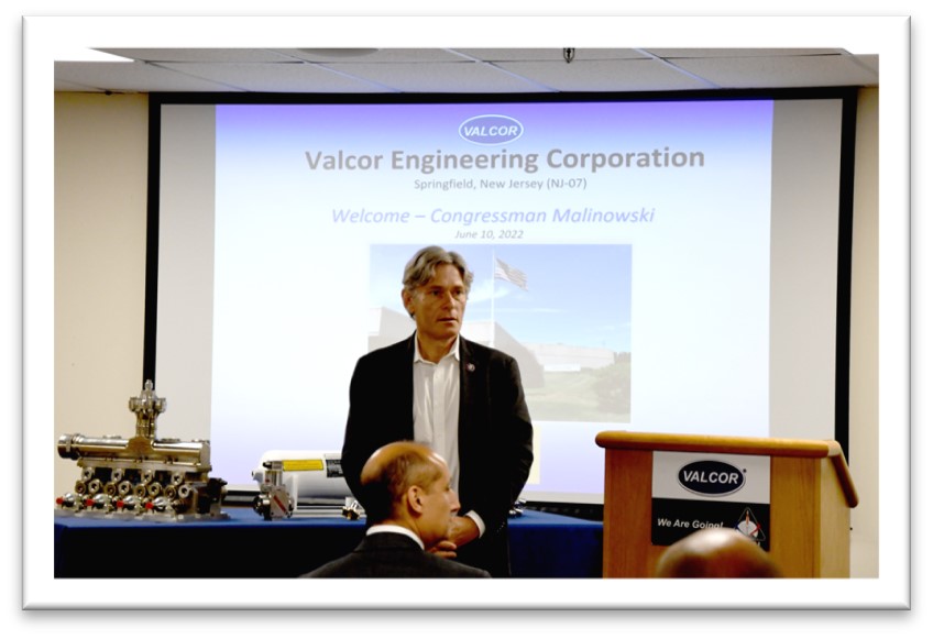 Rep. Malinowski addressing Valcor employees.