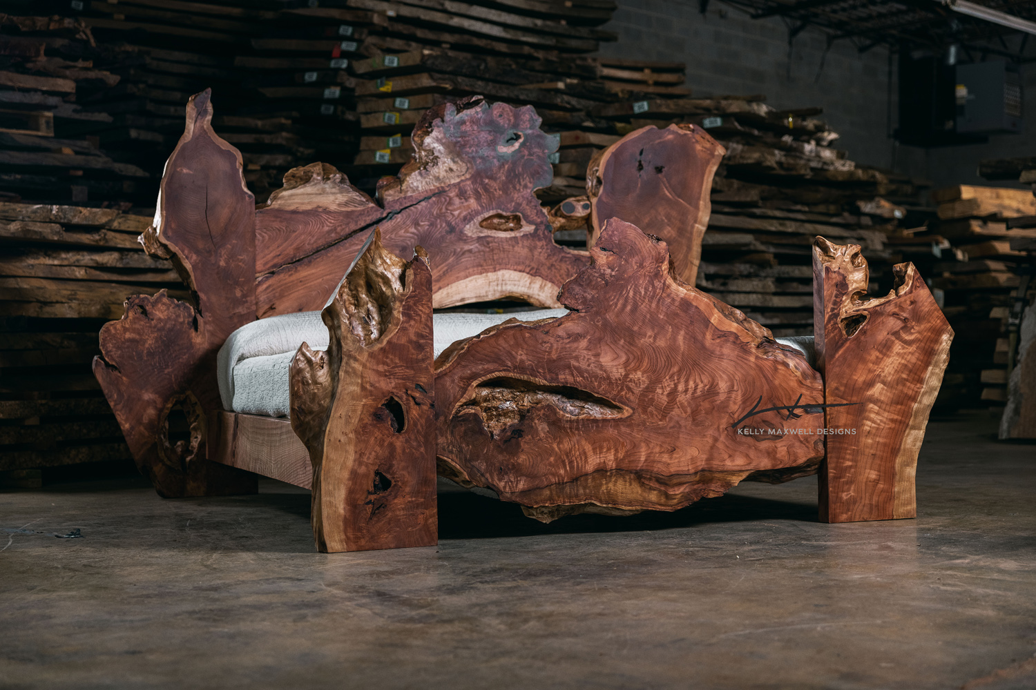 Nashville furniture designer Kelly Maxwell brings his live-edge rustic creations, such as this head-turning bed, to the Western Design Conference in Jackson Hole this September.