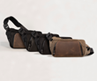 Moto Sling available in four color and material combinations — including one in all black ballistic nylon (vegan)