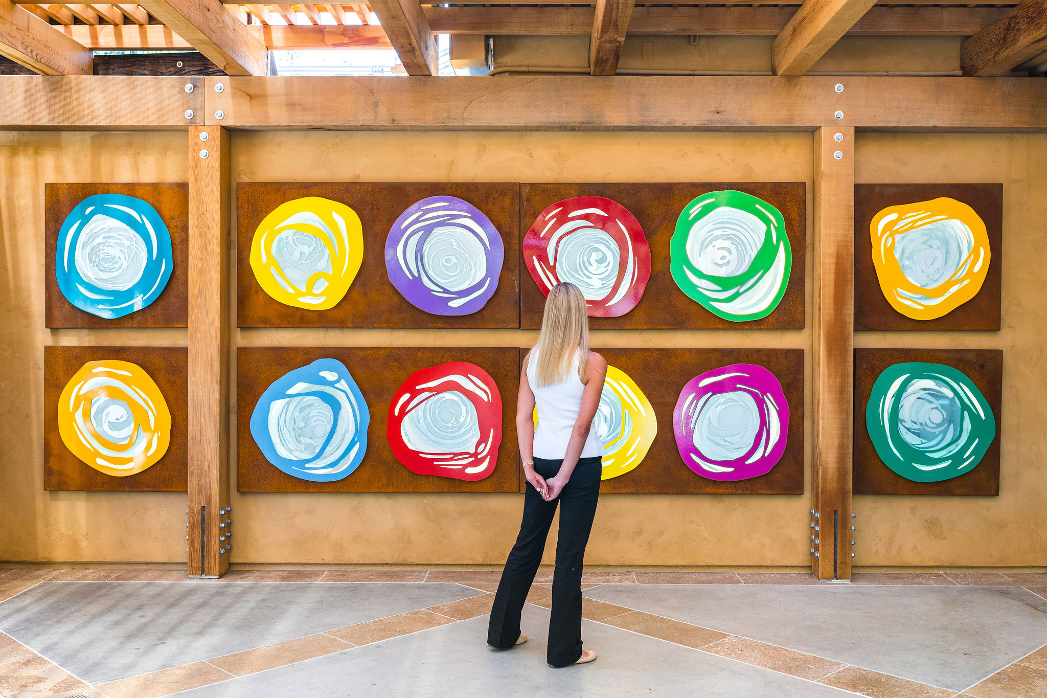 "L'Esprit du Soleil" the new multi-panel art piece at Auberge du Soleil, by artist Gordon Huether, conveys the vibrant colors of life, vitality and the abundant natural beauty of Napa Valley.