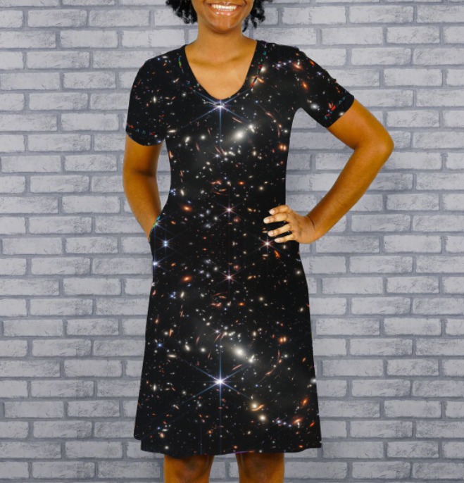 Using the actual image from the James Webb Space Telescope this stunning dress from SvahaUSA is a unique addition to your wardrobe..