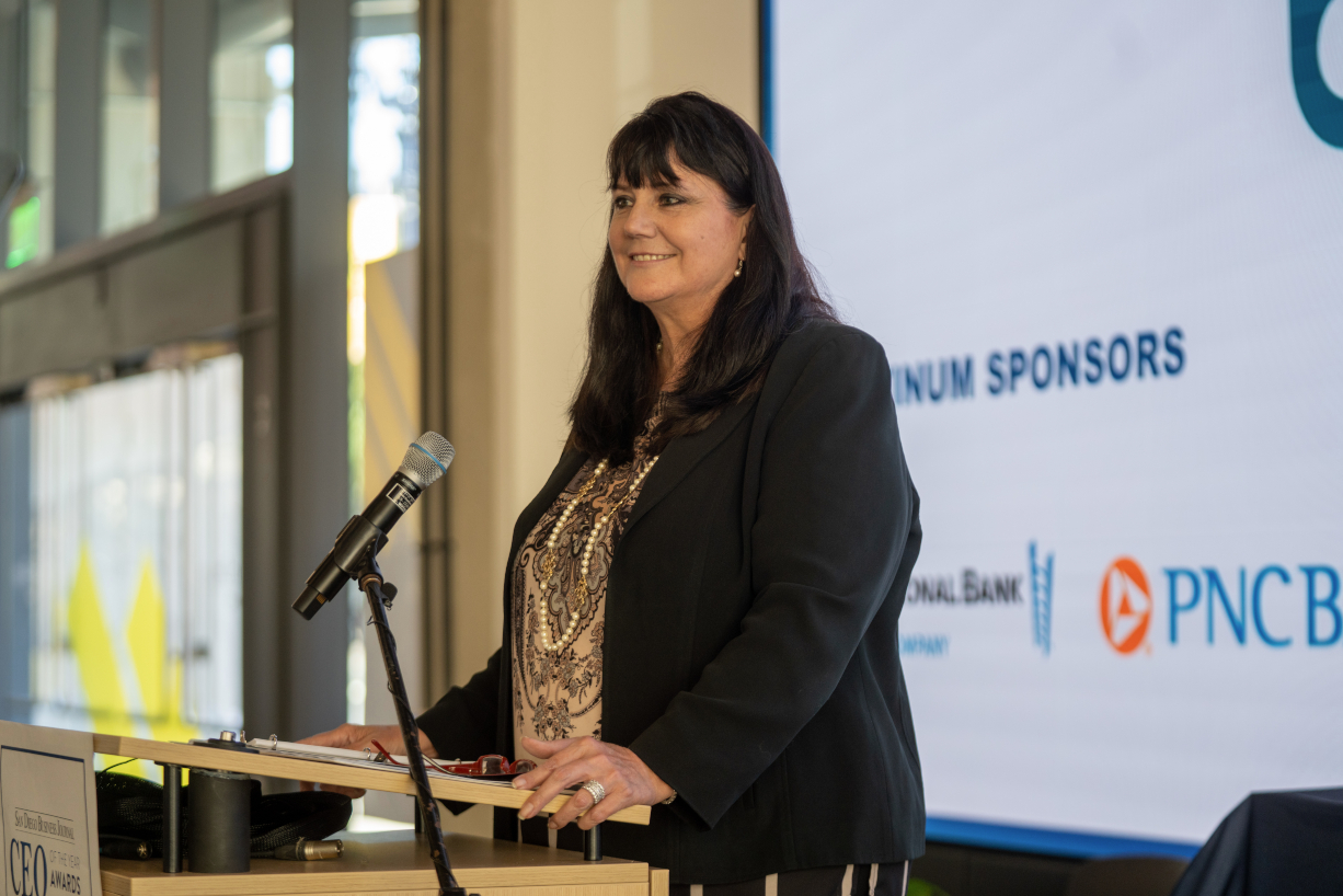 San Diego Business Journal President and Publisher Barb Chodos welcomes guests at the June 30 event at the Burnham Center for Community Advancement.