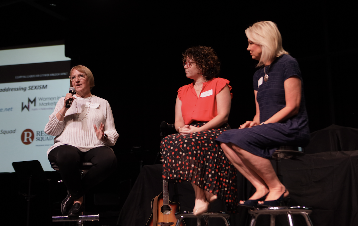 From left to right: Laura Jackson of AWOP; Jane Doerman of Women in the Marketplace; and Teresa Tanner of the Reserve Squad.