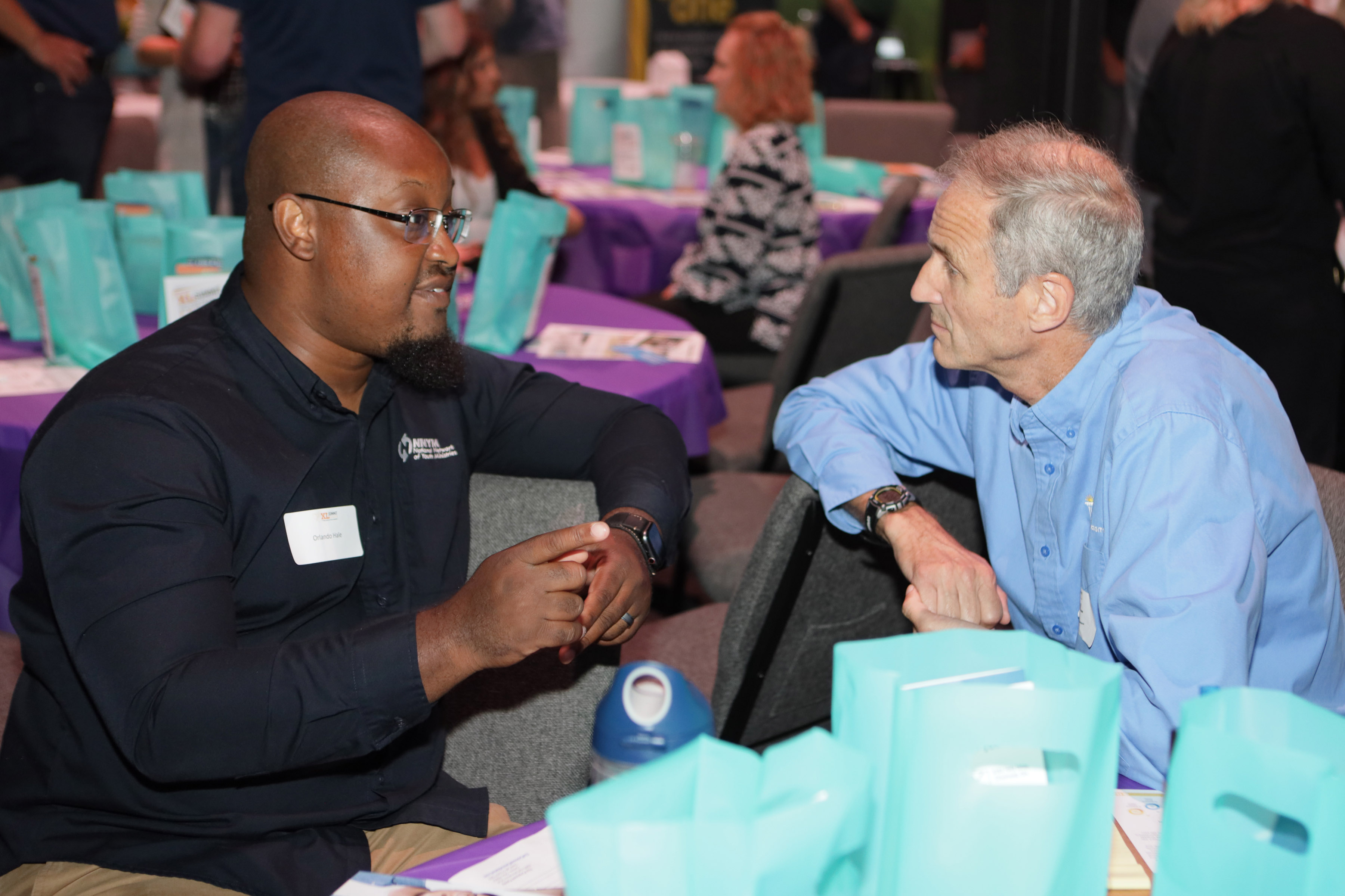 Orlando Hale (left) of National Network of Youth Ministries and Daryl Smith of Cedarville University.