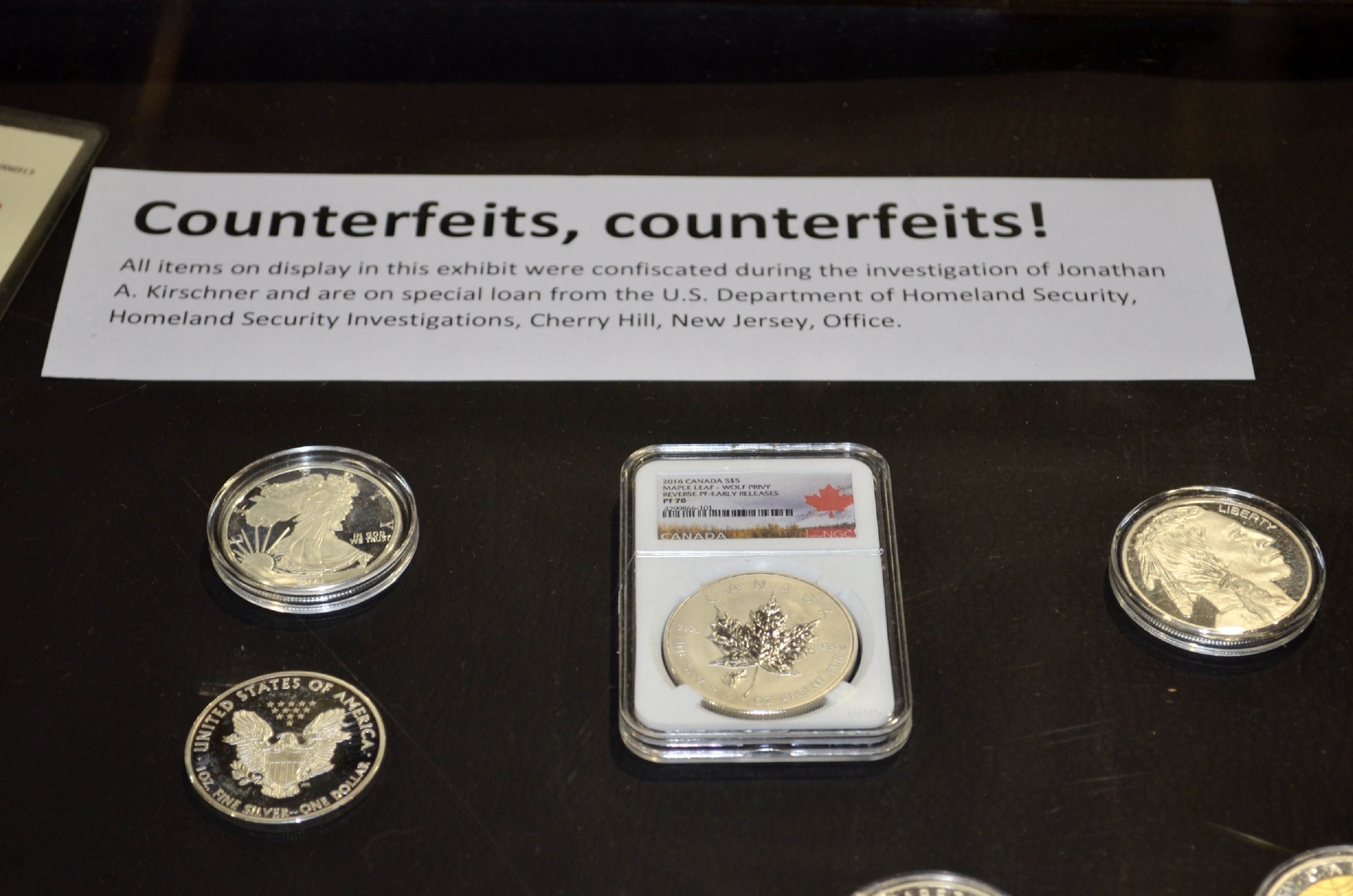 Examples of seized counterfeit precious metal coins.
