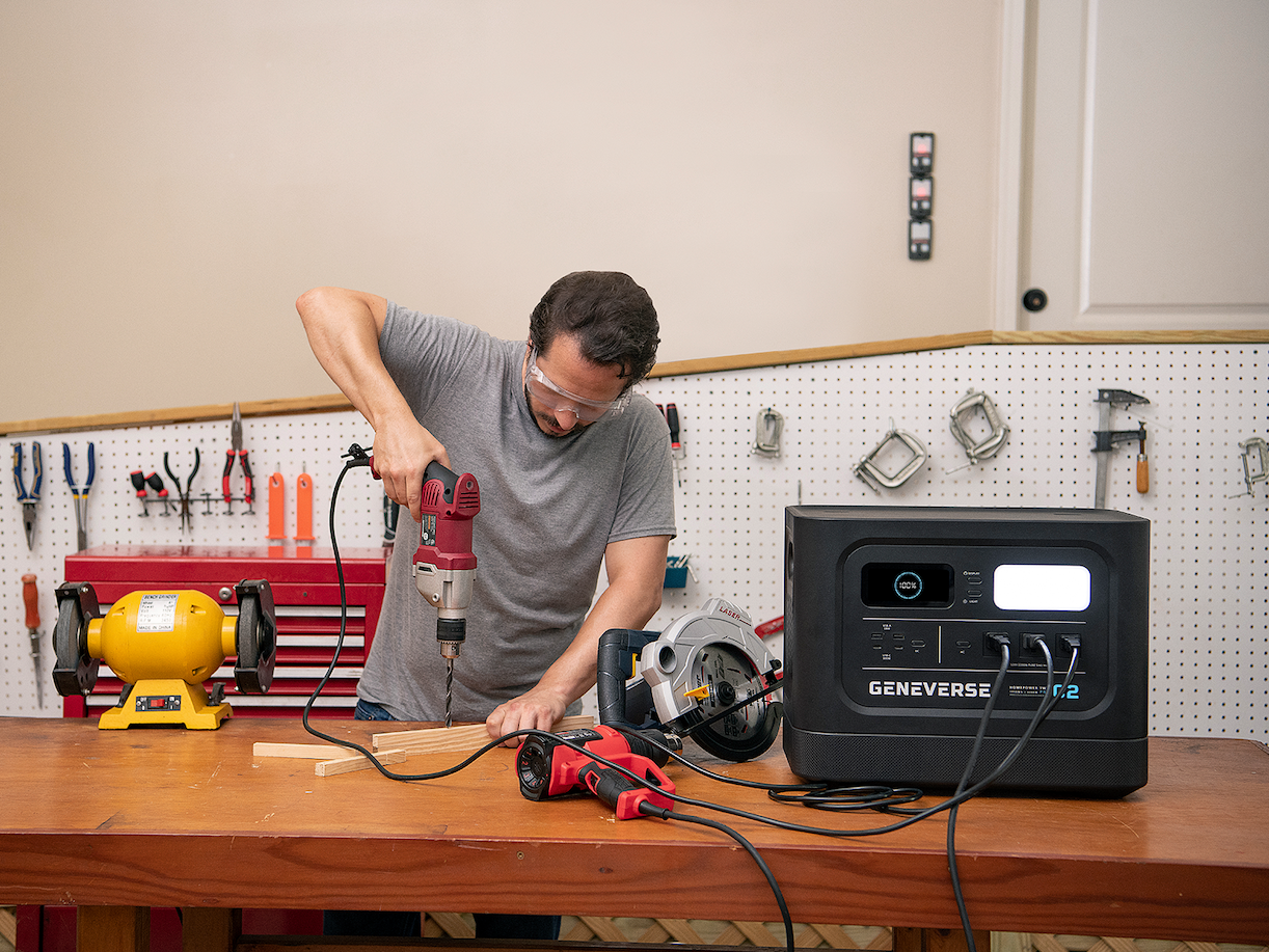 Geneverse's HomePower TWO PRO Powering Tools in the Garage