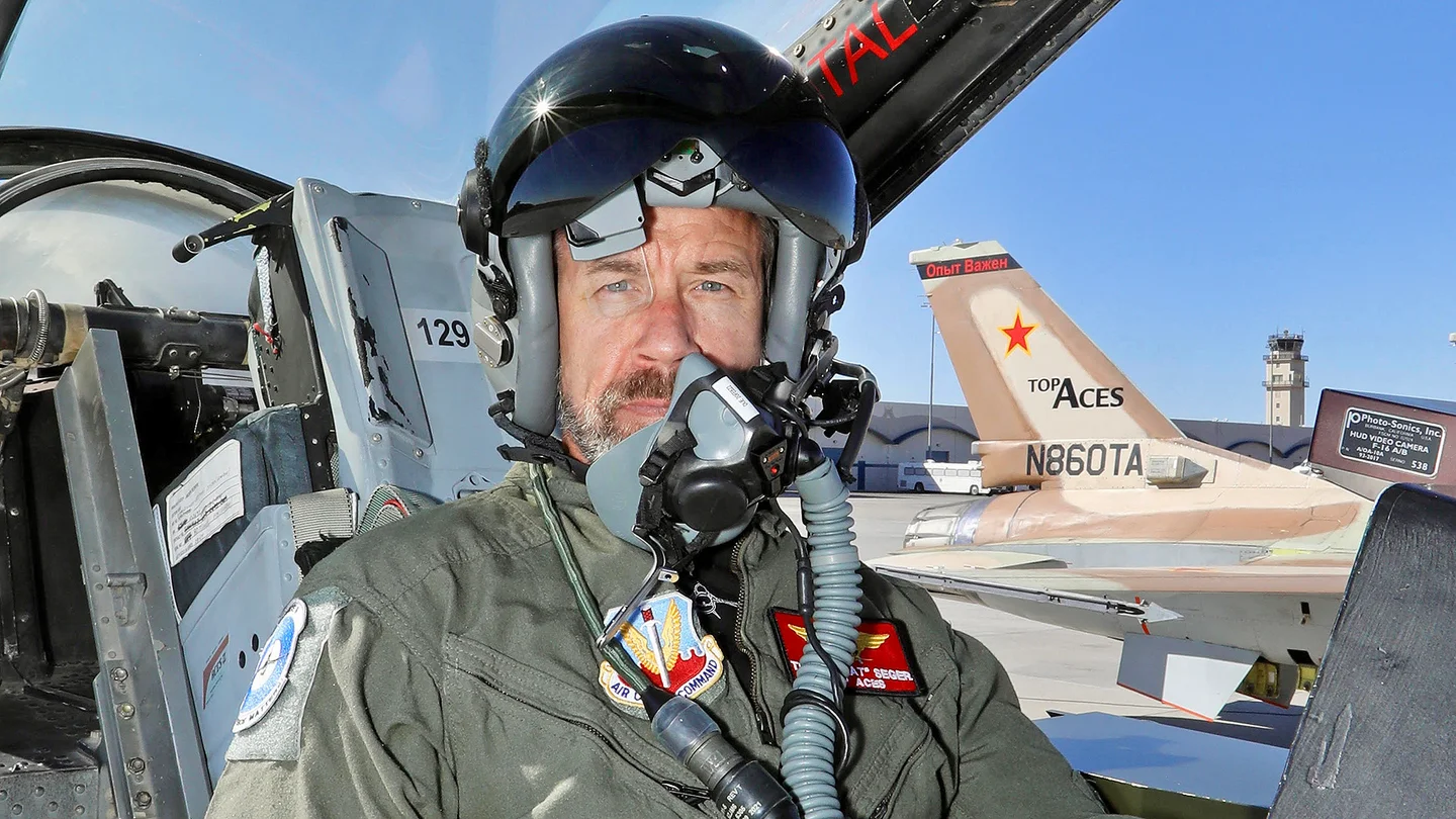 Top Aces' F-16 AAF is fielded with sensors and functions that match evolving adversary threats, such as the Scorpion Helmet-Mounted Cueing System (HMCS) shown here. (Photo by James DeBoer)
