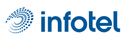 Infotel logo in blue with white background
