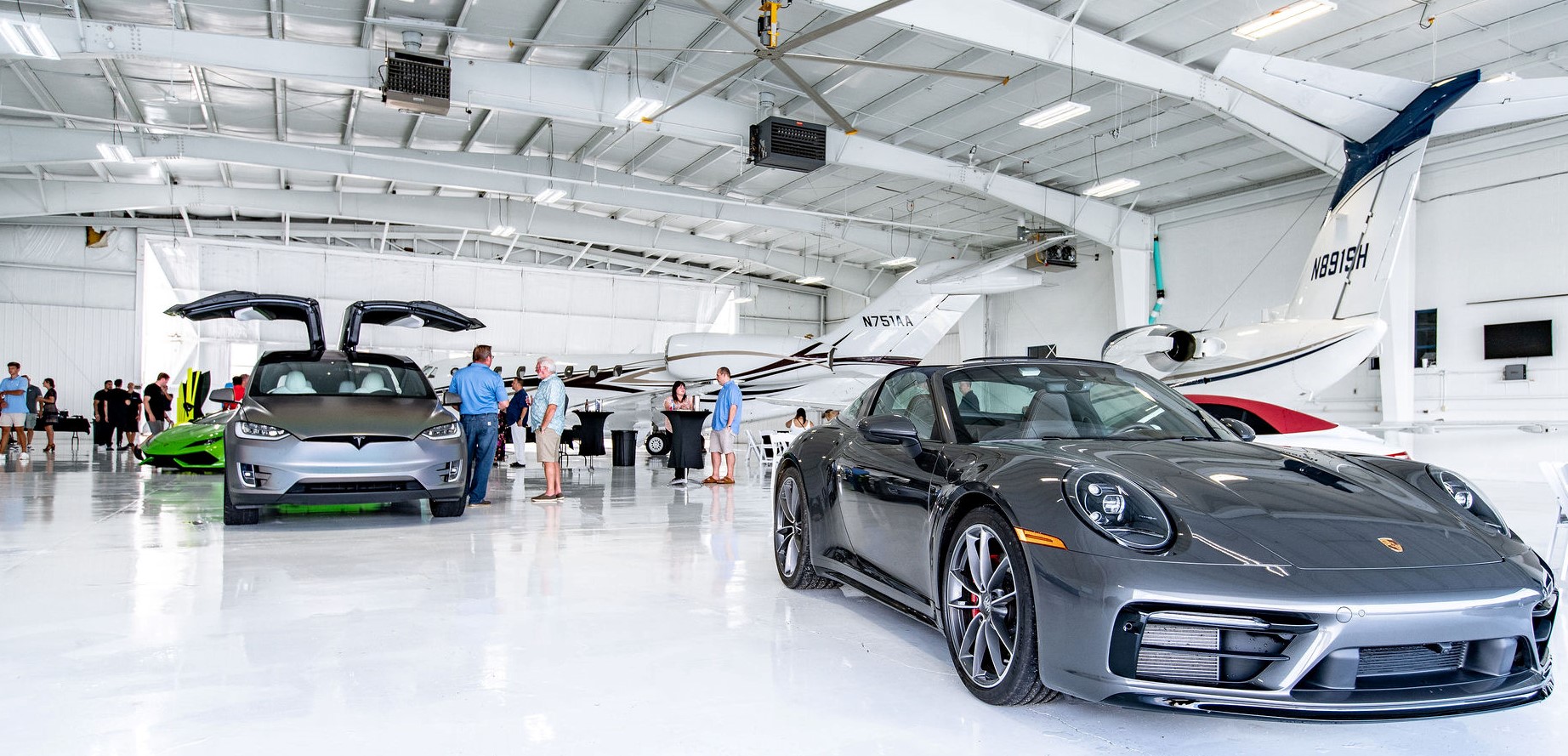 The RAI Jets hangar at Kalamazoo was the site of the recent "Fast Cars and Faster Jets" VIP event.