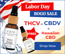 Labor Day sale advertisement. Buy THCV or CBDV oil and get Hawaiian CBD oil free ($59 value.)