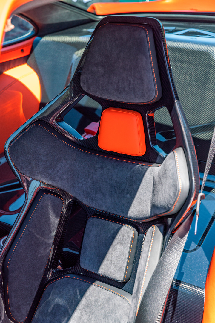 Gunther Werks Gen 2 Carbon Fiber Hollow Seats with Custom Cushions to the Driver