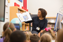 Atlanta Public Schools teacher reads-aloud from a picture book with Novel Effect