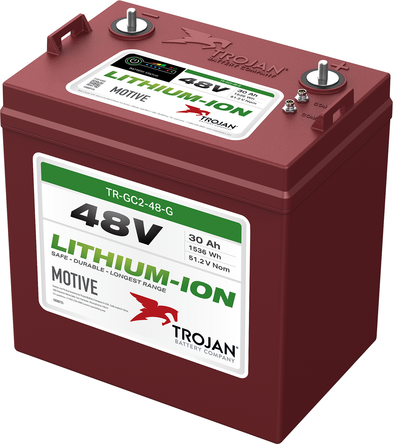 Trojan's GC2 48-Volt Lithium-Ion Battery is ideal for golf and personal transportation vehicles and delivers a longer range than competitive products.
