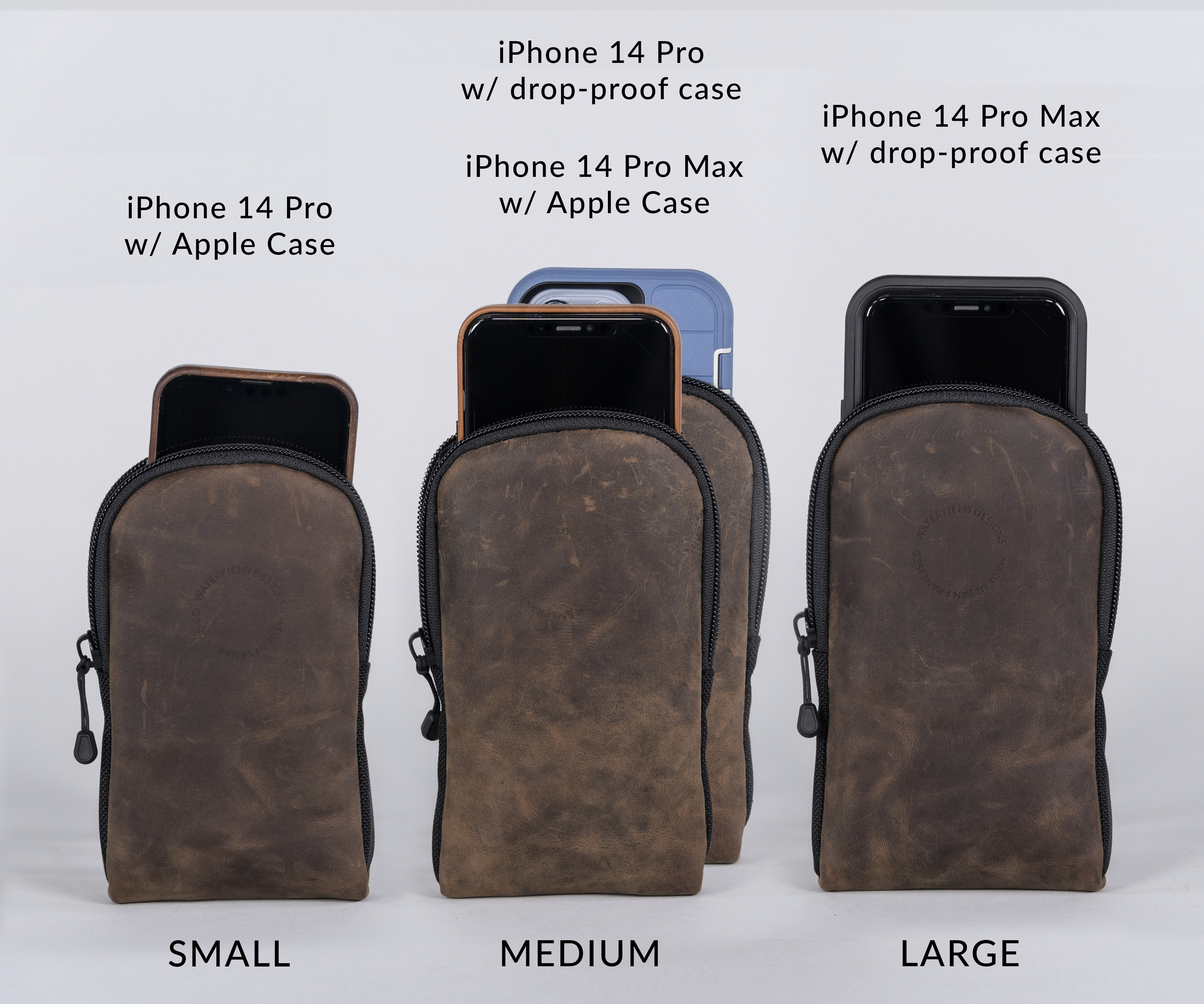 Zip iPhone Holster sizes with what fits into each