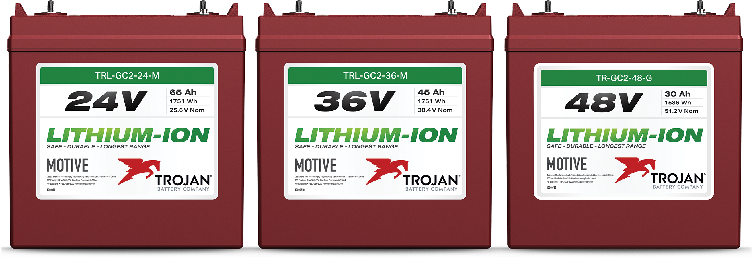 Trojan Battery Company's lithium portfolio includes 24- and 36-volt batteries for floor-cleaning equipment and the Trojan GC2 48V Lithium Ion Battery for golf and personal transportation vehicles.