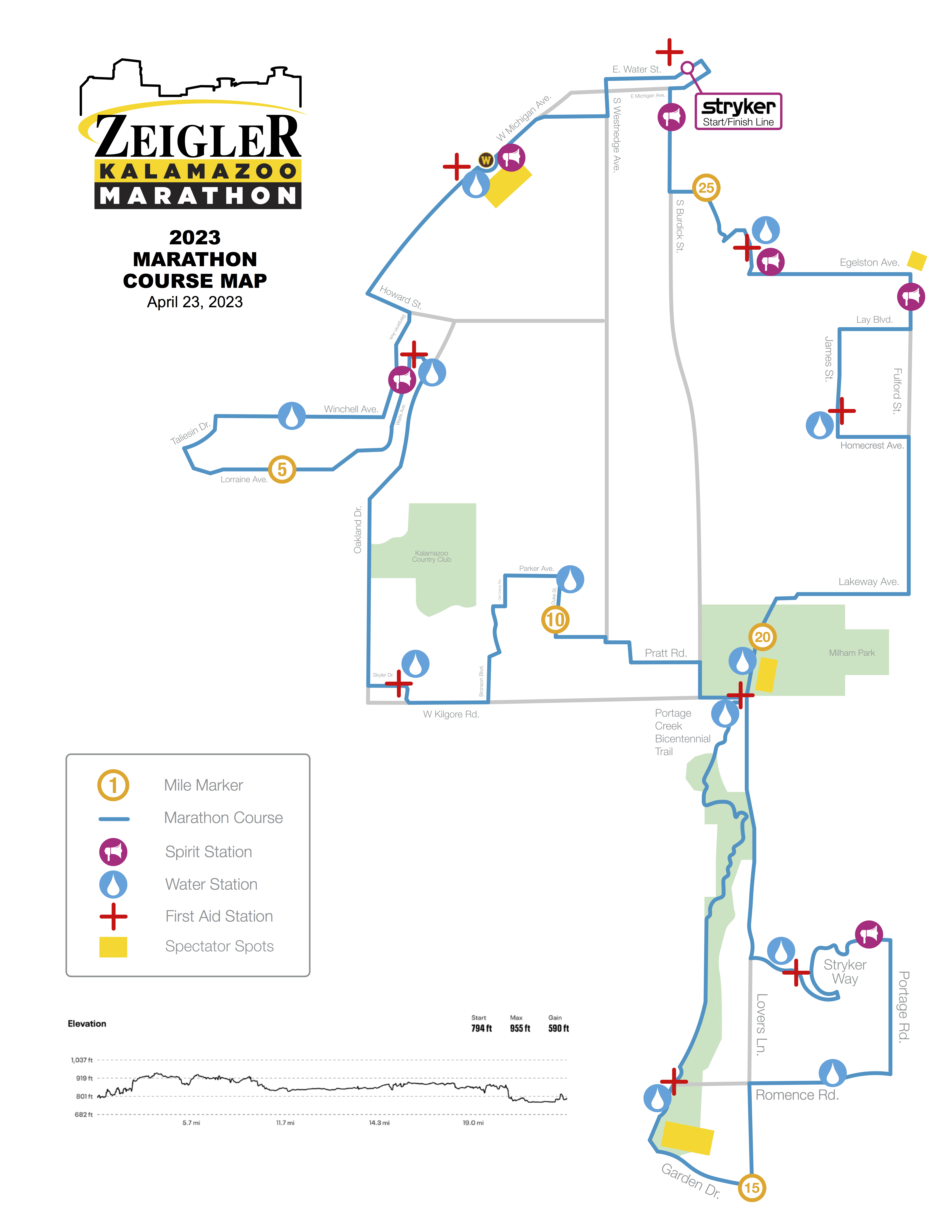 2023 Zeigler Kalamazoo Marathon - Full Marathon Route