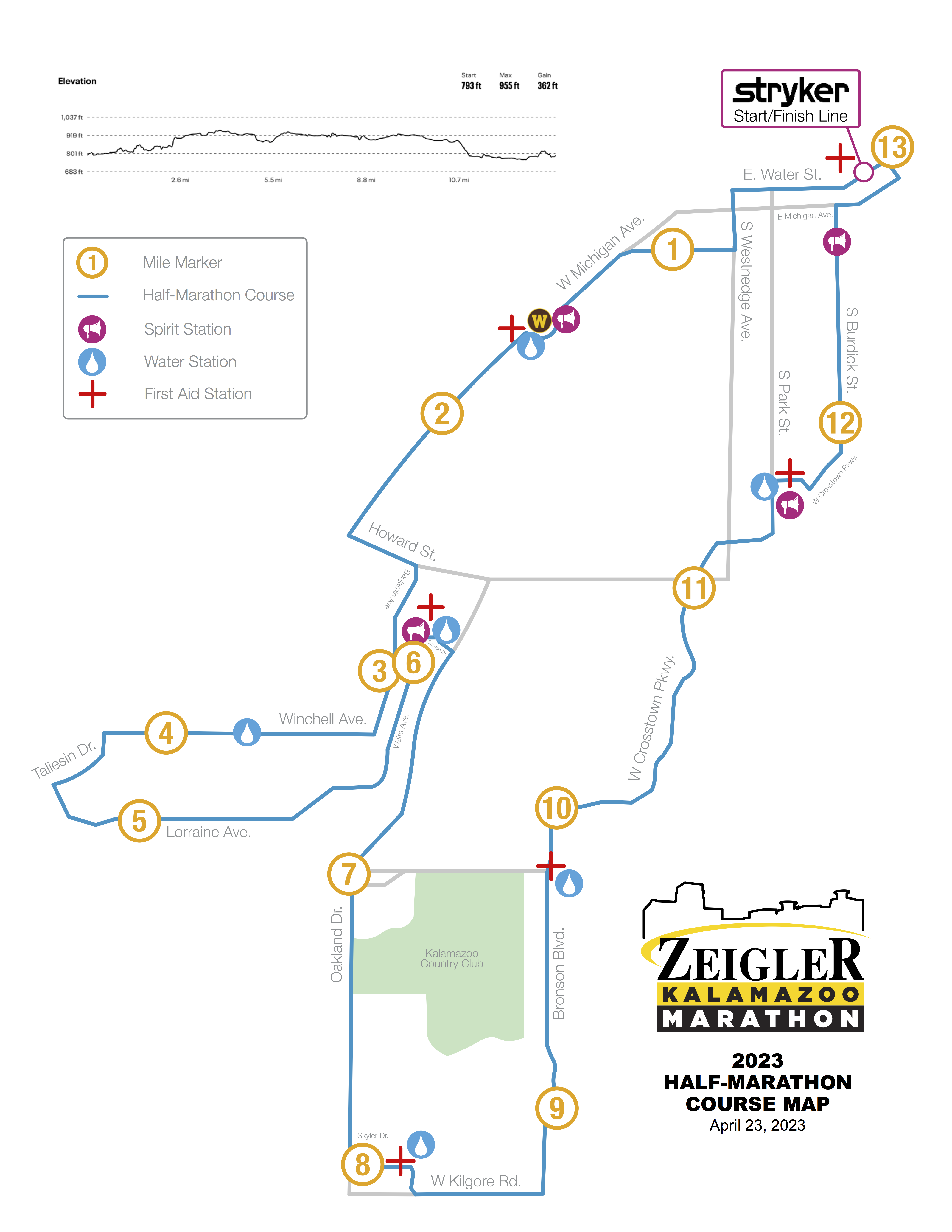 2023 Zeigler Kalamazoo Marathon - Half Marathon Route