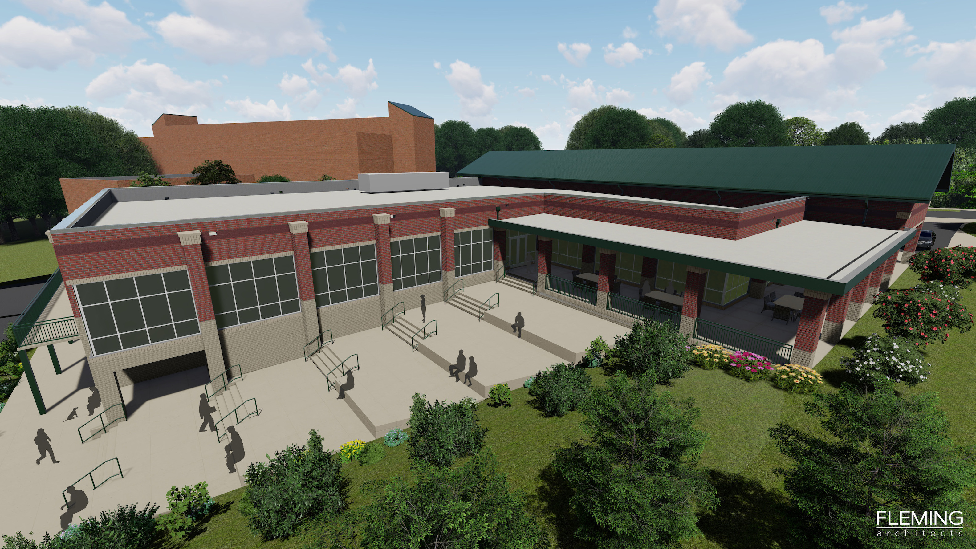 An artist's rendering of the new dining hall from the southeast.
