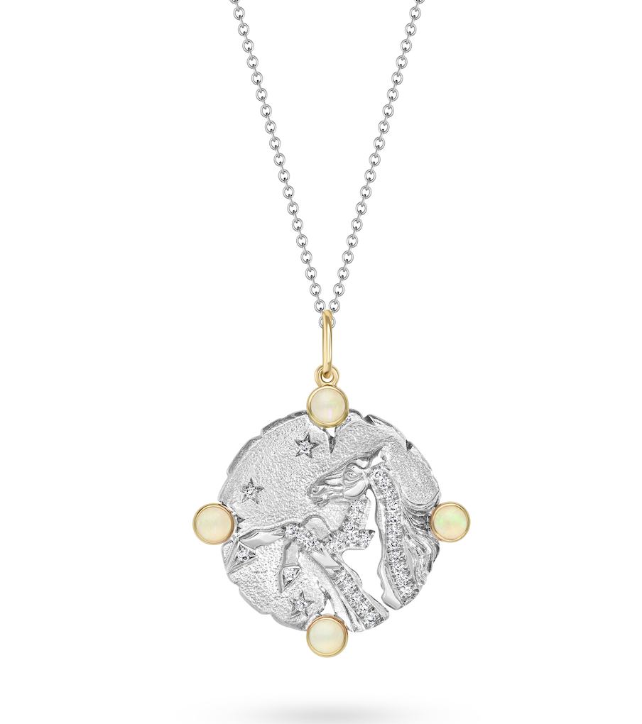 Night Star Medallion by Karina Brez. 18K White and Yellow Gold, Moonstones and Diamonds