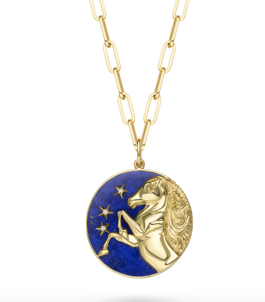 Night Star Enchanted Medallion by Karina Brez. 18K Yellow Gold, Lapis Lazuli and Diamonds