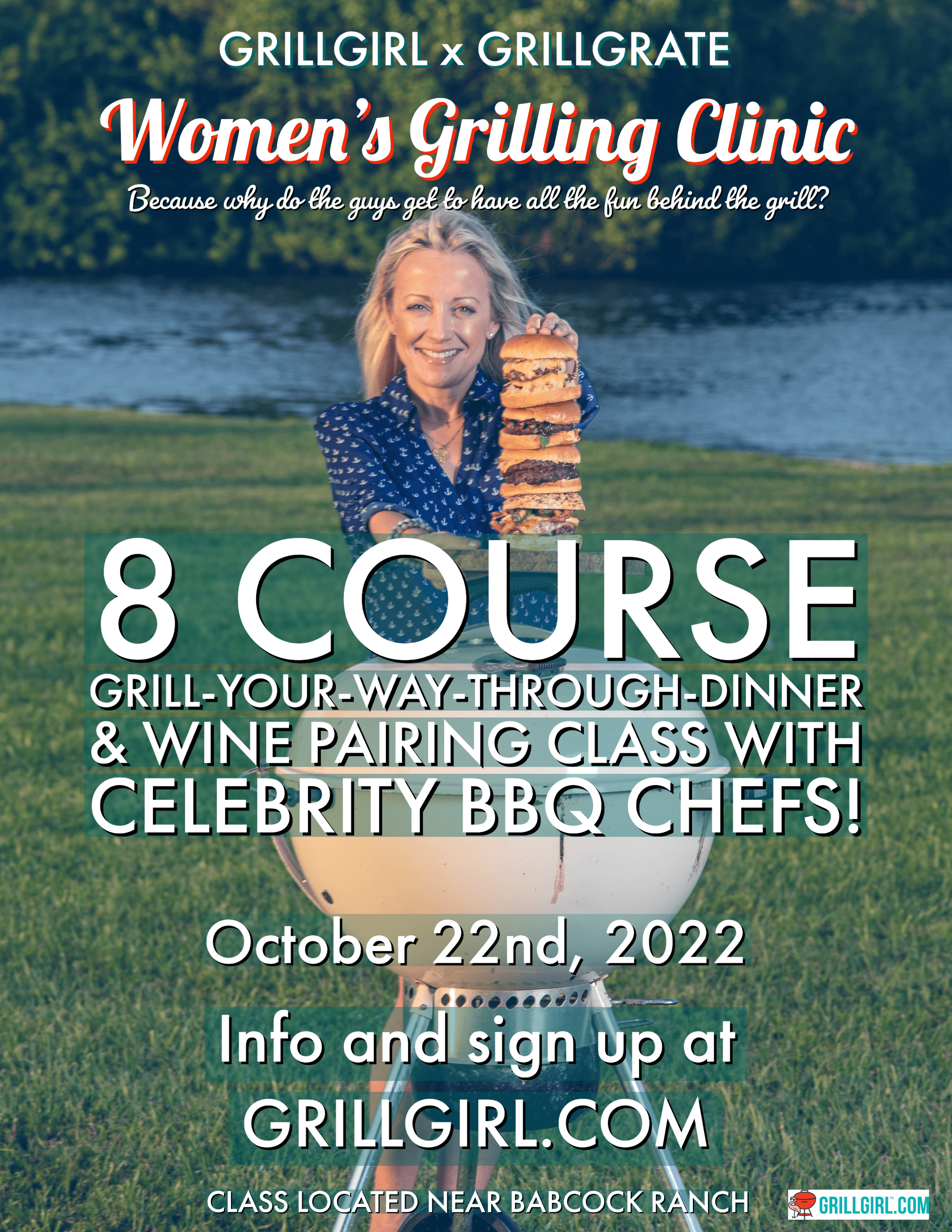"GrillGirl" Robyn Lindar's Women's Grilling Clinic is a grilling and wine pairing dinner that gives women the opportunity to learn to try out different grills while learning from celebrity BBQ Chefs.