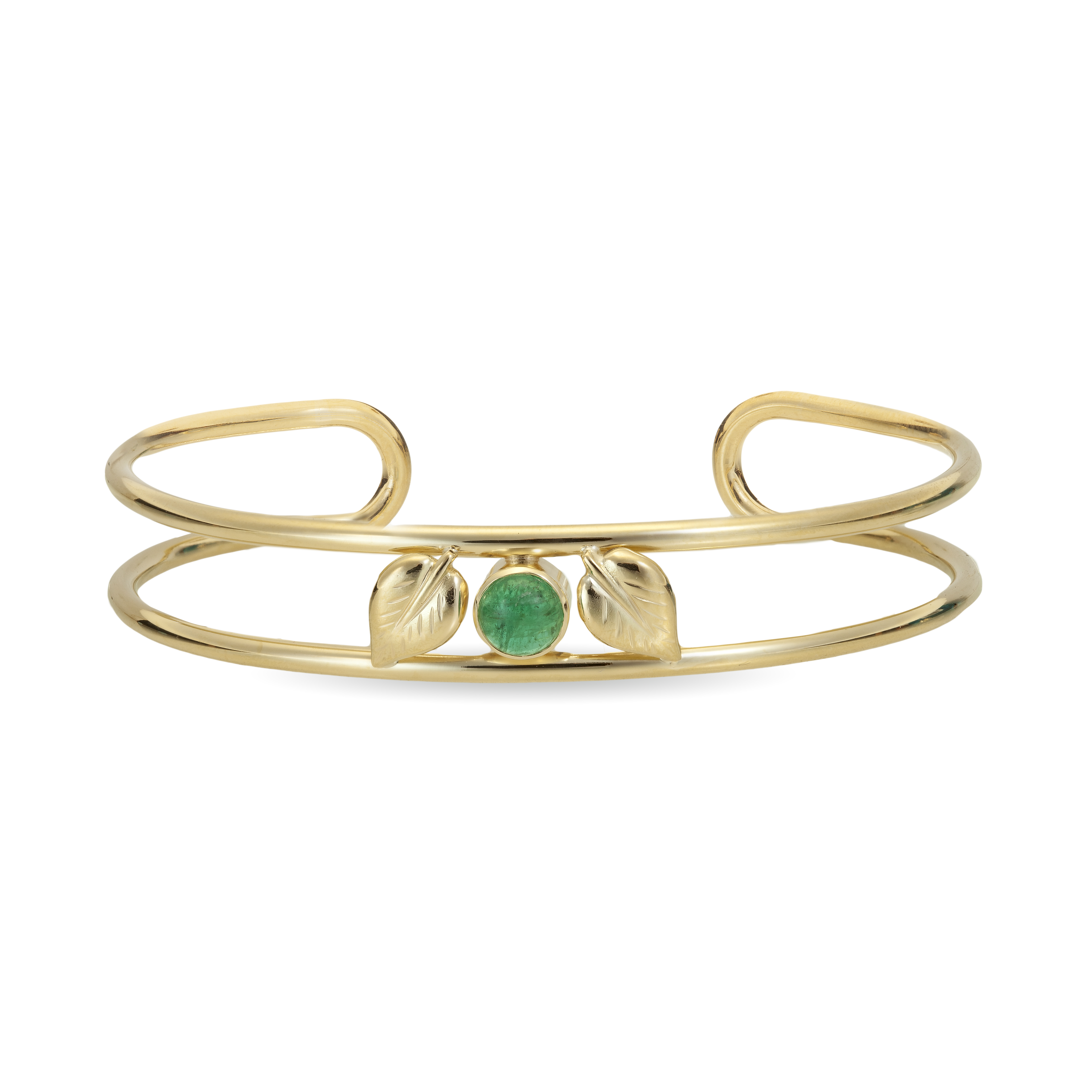 Christina Malle Leaf Bracelet in Fairmined 18 Karat Gold with Emerald. The Flora Collection