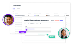 A screenshot of Transcend Assessments dashboard and the tool's live collaboration functionality, showing two avatars editing a privacy assessement. 