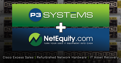 P3 Systems and Net Equity Logos above the text "Cisco Excess Sales | Refurbished Network Hardware | IT Asset Recovery"
