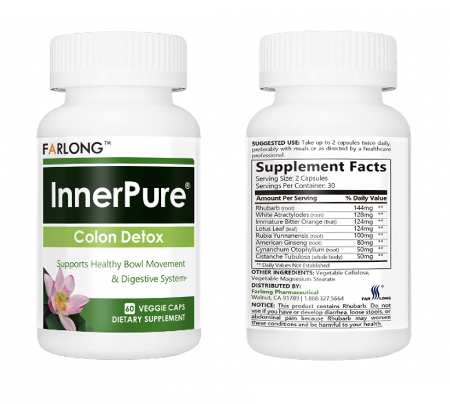 Farlong’s InnerPure® Colon Detox, an all-natural health supplement blend of eight different herbal extracts