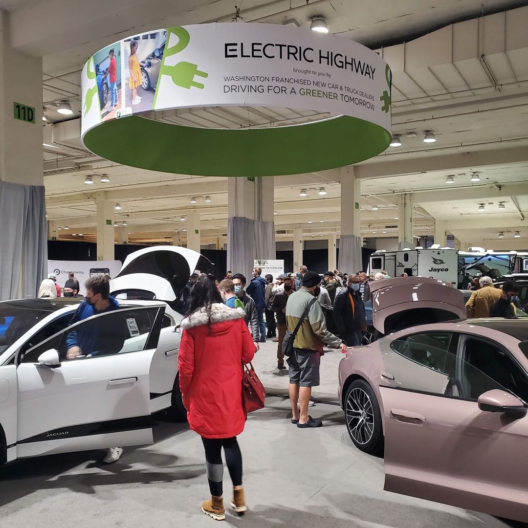 Electric Highway at the Seattle International Auto Show features EVs from Chevrolet, Ford, Lexus, Polestar, Porsche, Volvo and Volkswagen. Additional EVs are available to test drive.