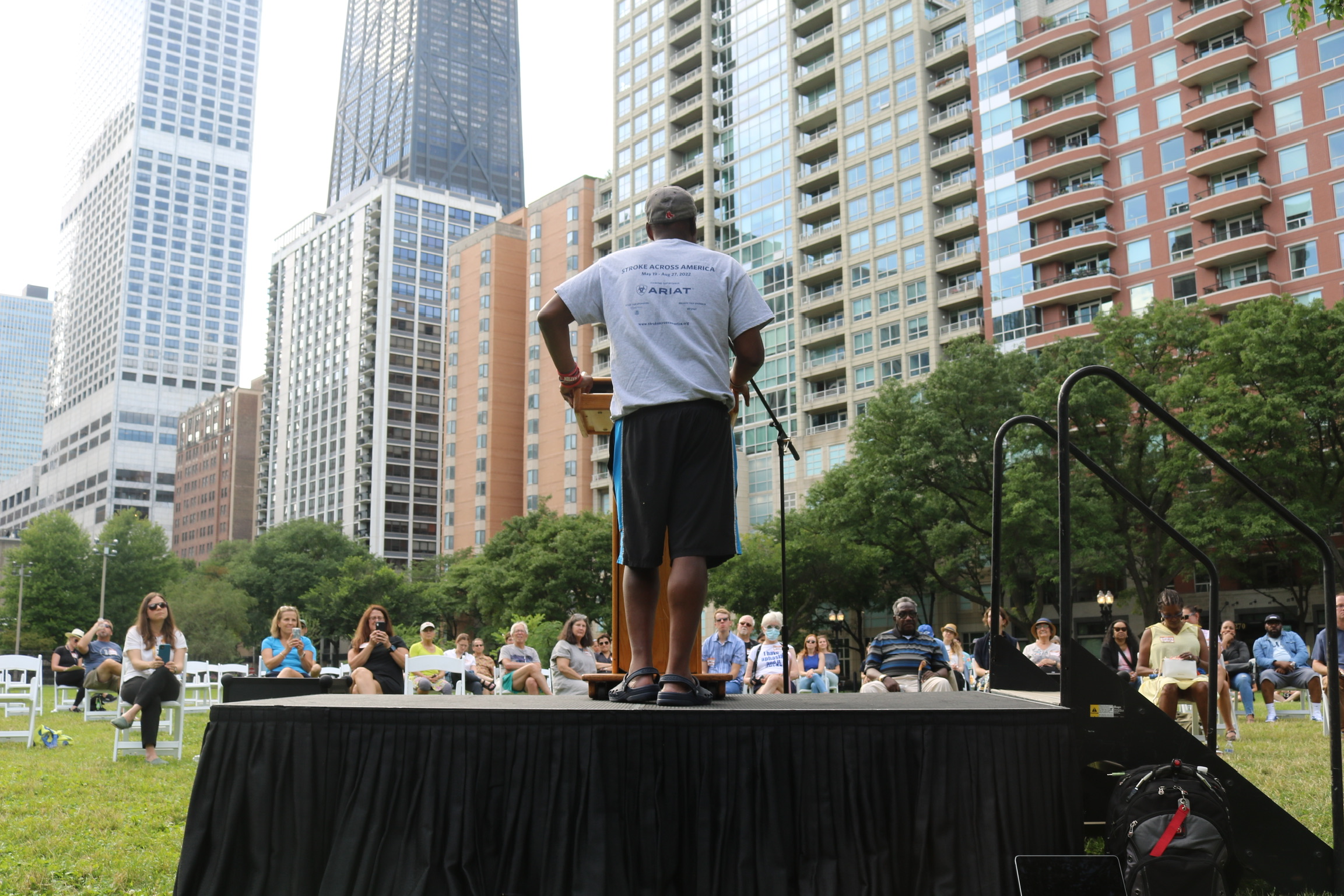 Michael speaking in Chicago at a Stroke Across America event