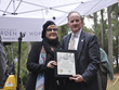 Mayor Pro Tem Dave Martin presents proclamation of thanksgiving for the Holocaust Garden from City of Houston to Founder Rozalie Jerome