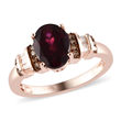 Orissa Rhodolite Garnet and Natural Champagne and White Diamond Ring in Vermeil Rose Gold Over Sterling Silver