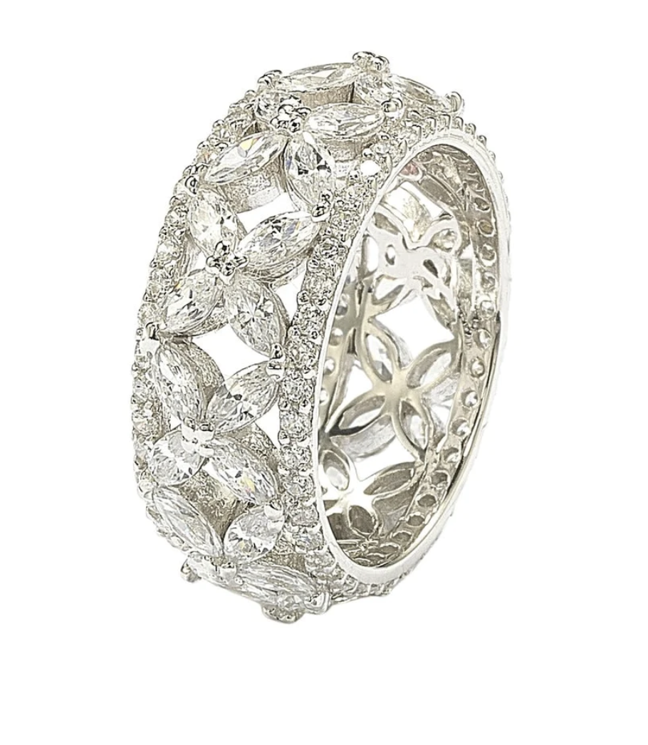 Suzy Levian Sterling Silver Cubic Zirconia Floral Eternity Band