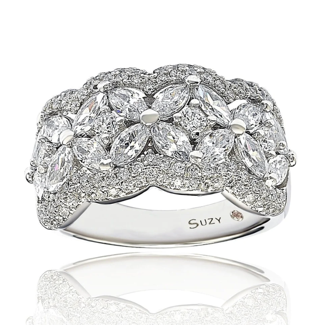 Suzy Levian Sterling Silver White Cubic Zirconia Flower Ring