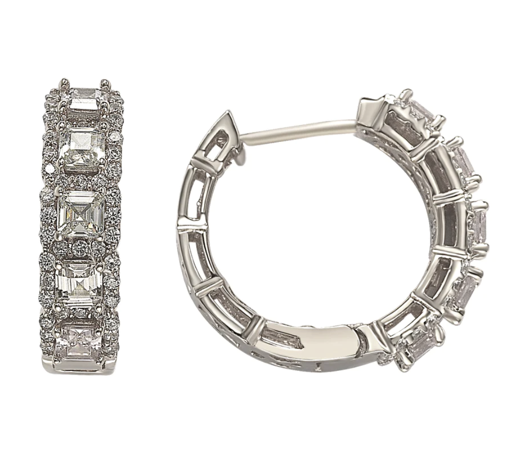 Suzy Levian Sterling Silver White Cubic Zirconia Hoop Earrings