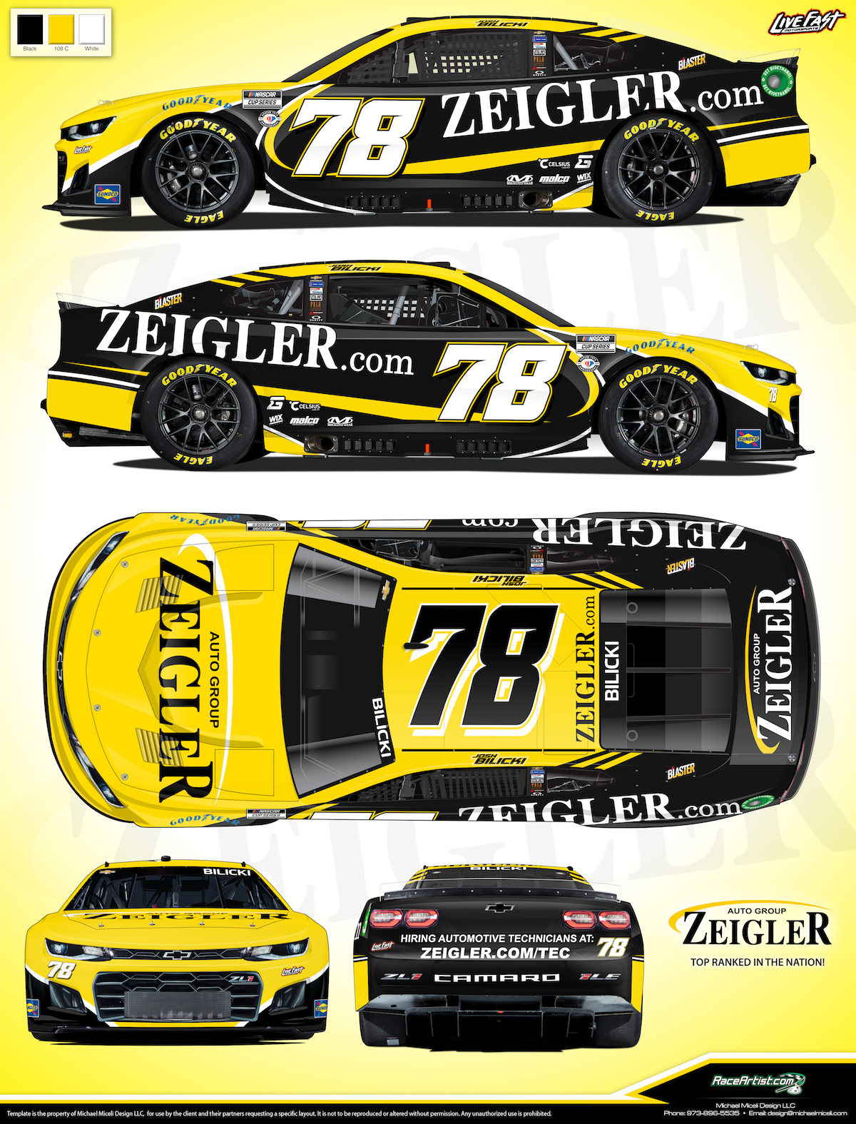 New Zeigler.com 78 Scheme for 2023 NASCAR Cup Series Season with Live Fast Motorsports and Josh Bilicki